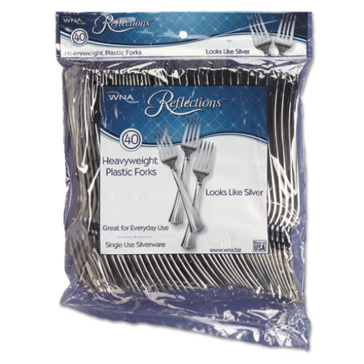 Picture of Reflections Heavyweight Plastic Utensils, Fork, Silver, 7", 40/pack, 8 Packs/carton