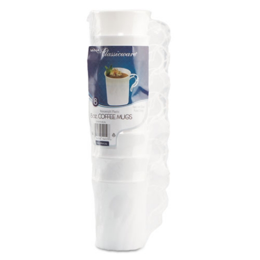 Picture of Classicware Plastic Coffee Mugs, 8 Oz, White, 8 Pack, 24 Packs/carton