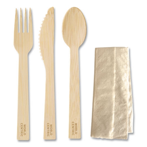 Picture of Bamboo Cutlery, Knife/Fork/Spoon/Napkin, 6.7", Natural, 250/Carton