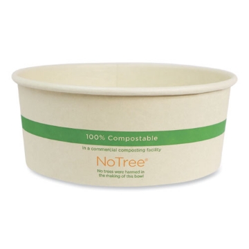 Picture of no tree wide paper bowls, 24 oz, 5.9" diameter x 2.4"h, natural, sugarcane, 300/carton