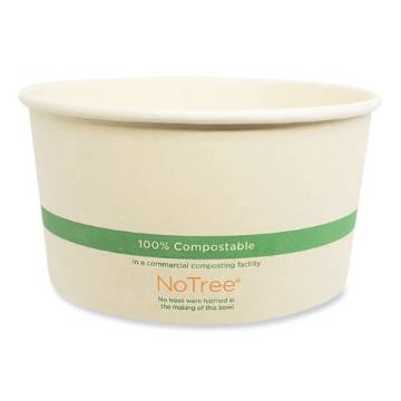 Picture of no tree wide paper bowls, 32 oz, 5.9" diameter x 3.1"h, natural, sugarcane, 300/carton