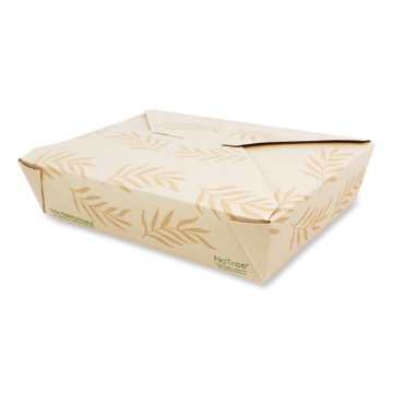 Picture of no tree folded takeout containers, 50 oz, 6.2 x 8.5 x 1.85, natural, sugarcane, 200/carton