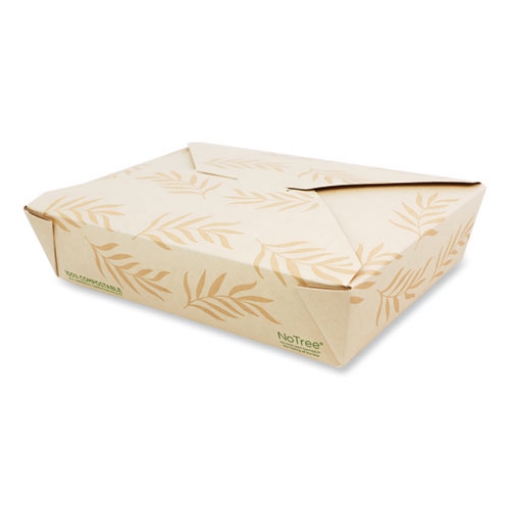 Picture of no tree folded takeout containers, 50 oz, 6.2 x 8.5 x 1.85, natural, sugarcane, 200/carton