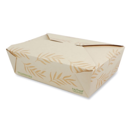 Picture of no tree folded takeout containers, 65 oz, 6.25 x 8.7 x 2.5, natural, sugarcane, 200/carton