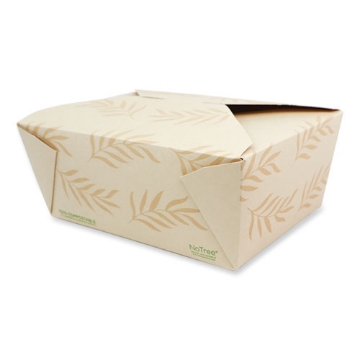 Picture of no tree folded takeout containers, 95 oz, 6.5 x 8.7 x 3.5, natural, sugarcane, 160/carton