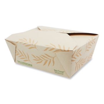 Picture of no tree folded takeout containers, 46 oz, 5.5 x 6.9 x 2.5, natural, sugarcane, 300/carton