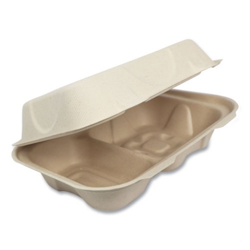 Picture of Fiber Hinged Hoagie Box Containers, 2-Compartment, 9 x 6 x 3, Natural, Paper, 500/Carton