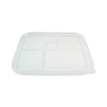 Picture of PLA Lids for Fiber Bento Box Containers, Five Compartments, 12.1 x 9.8 x 0.8, Clear, Plastic, 300/Carton