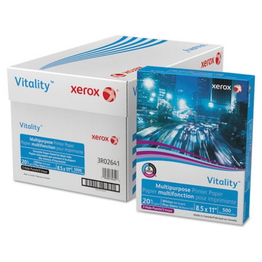 Picture of Vitality Multipurpose Print Paper, 92 Bright, 3-Hole, 20 lb Bond Weight, 8.5 x 11, 500 Sheets/Ream, 10 Reams/Carton