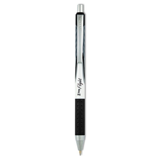 Picture of Z-Grip Flight Ballpoint Pen, Retractable, Bold 1.2 mm, Black Ink, Black/Gray/White Barrel, 12/Pack