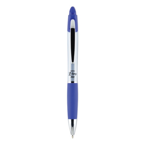 Picture of Z-Grip MAX Ballpoint Pen, Retractable, Medium 1 mm, Blue Ink, Silver/Blue Barrel, 12/Pack