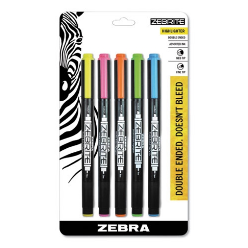 Picture of Zebrite Eco Double-Ended Highlighter, Assorted Ink Colors, Medium-Chisel/fine-Bullet Tips, Assorted Barrel Colors, 5/set