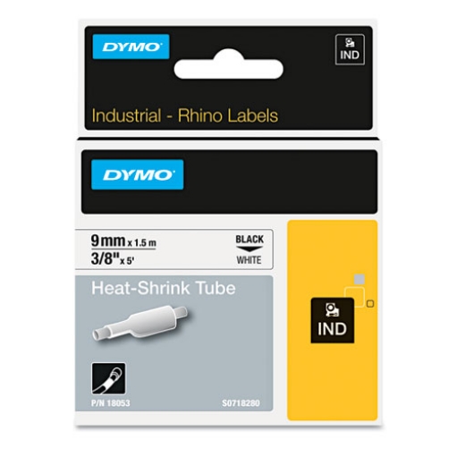 Picture of Rhino Heat Shrink Tubes Industrial Label Tape, 0.37" X 5 Ft, White/black Print