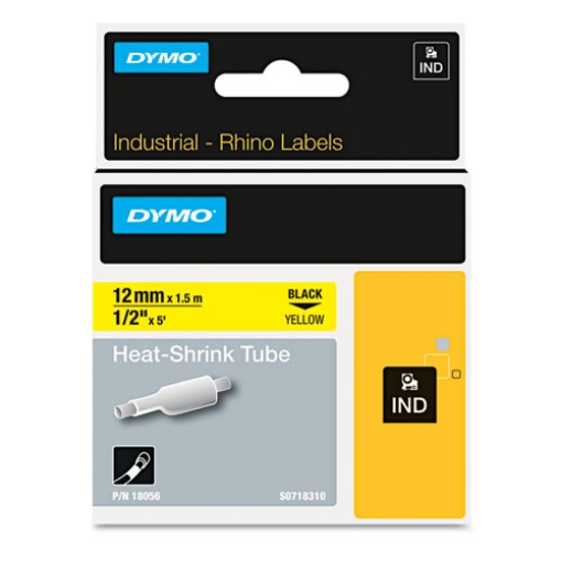 Picture of Rhino Heat Shrink Tubes Industrial Label Tape, 0.5" X 5 Ft, White/black Print