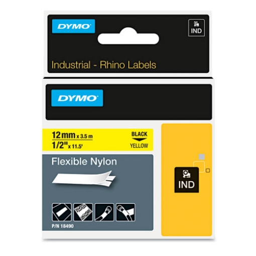 Picture of Rhino Flexible Nylon Industrial Label Tape, 0.5" X 11.5 Ft, Yellow/black Print