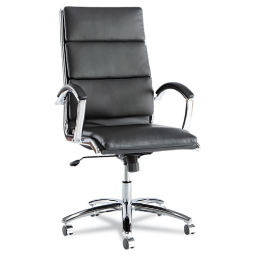 Picture of Alera Neratoli High-Back Slim Profile Chair, Faux Leather, 275 Lb Cap, 17.32" To 21.25" Seat Height, Black Seat/back, Chrome