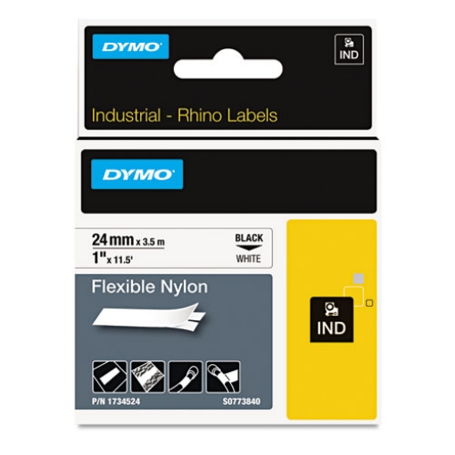 Picture of Rhino Flexible Nylon Industrial Label Tape, 1" X 11.5 Ft, White/black Print