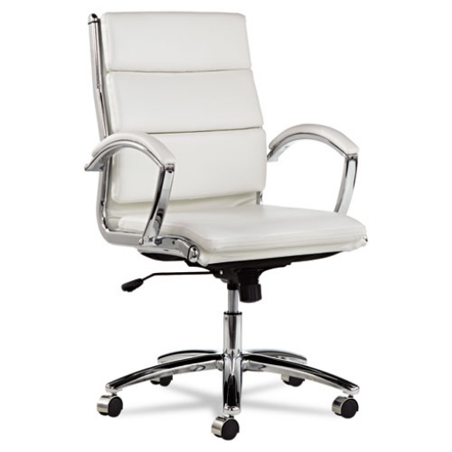 Picture of Alera Neratoli Mid-Back Slim Profile Chair, Faux Leather, Up To 275 Lb, 18.3" To 21.85" Seat Height, White Seat/back, Chrome