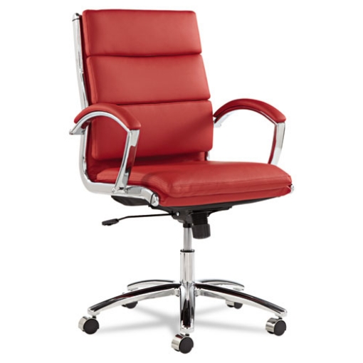 Picture of Alera Neratoli Mid-Back Slim Profile Chair, Faux Leather, Supports Up To 275 Lb, Red Seat/back, Chrome Base