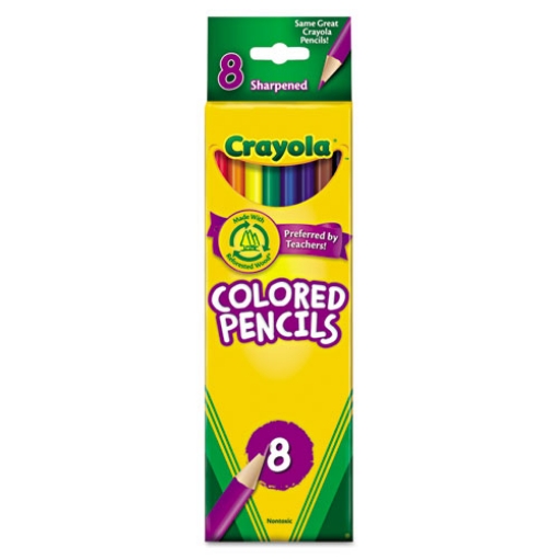 Picture of Long-Length Colored Pencil Set, 3.3 mm, 2B, Assorted Lead and Barrel Colors, 8/Pack