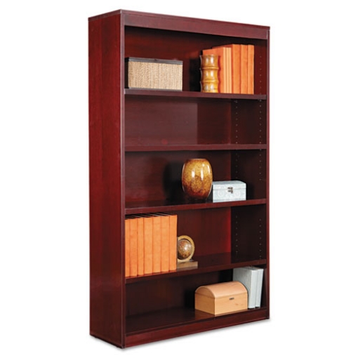 Picture of Square Corner Wood Veneer Bookcase, Five-Shelf, 35.63w x 11.81d x 60h, Mahogany
