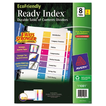 Picture of Customizable Table Of Contents Ready Index Dividers With Multicolor Tabs, 8-Tab, 1 To 8, 11 X 8.5, White, 3 Sets