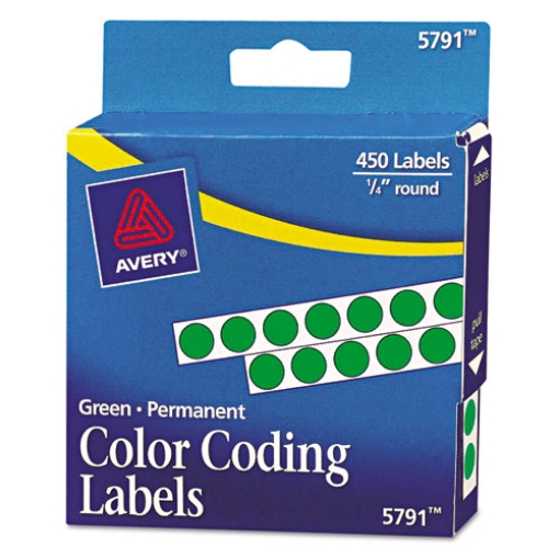 Picture of Handwrite-Only Permanent Self-Adhesive Round Color-Coding Labels in Dispensers, 0.25" dia, Green, 450/Roll, (5791)