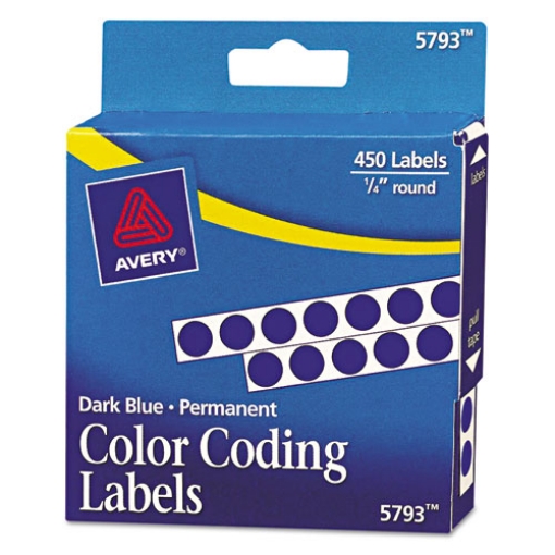 Picture of Handwrite-Only Permanent Self-Adhesive Round Color-Coding Labels in Dispensers, 0.25" dia, Dark Blue, 450/Roll, (5793)