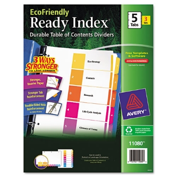 Picture of Customizable Table Of Contents Ready Index Dividers With Multicolor Tabs, 5-Tab, 1 To 5, 11 X 8.5, White, 3 Sets