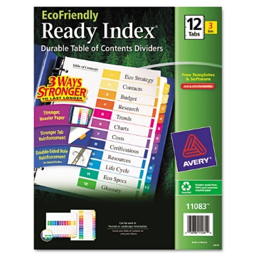 Picture of Customizable Table Of Contents Ready Index Dividers With Multicolor Tabs, 12-Tab, 1 To 12, 11 X 8.5, White, 3 Sets