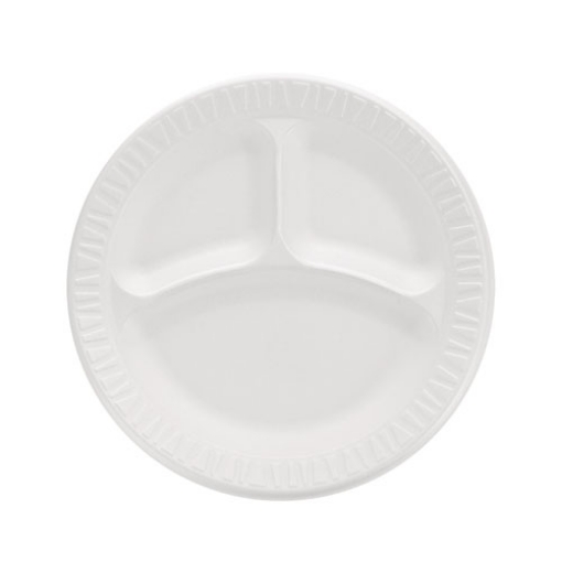 Picture of Concorde Foam Plate, 3-Compartment, 9" Dia, White, 125/pack, 4 Packs/carton