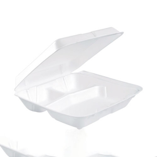 Picture of Foam Hinged Lid Containers, 3-Compartment, 7.5 X 8 X 2.3, White, 200/carton