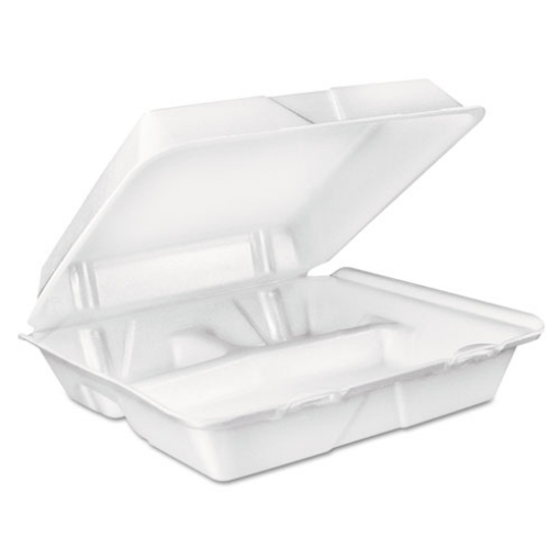 Picture of Foam Hinged Lid Container, 3-Compartment, 8 Oz, 9 X 9.4 X 3, White, 200/carton