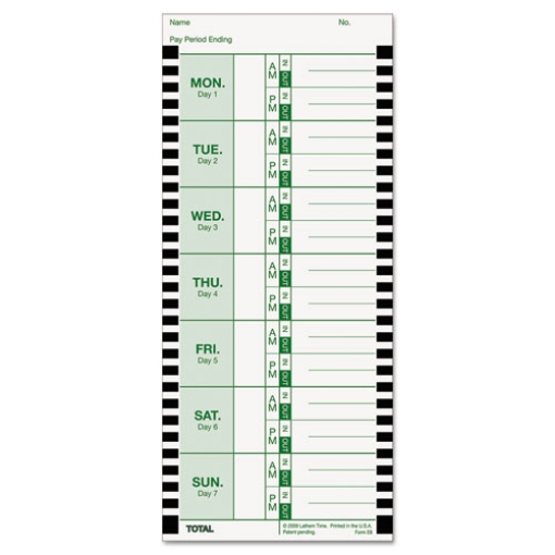 Picture of Time Clock Cards For Lathem Time 800p, One Side, 4 X 9, 100/pack