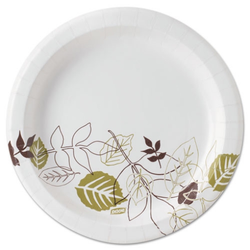 Picture of Pathways Soak-Proof Shield Mediumweight Paper Plates, 8.5" dia, Green/Burgundy, 1,000/Carton