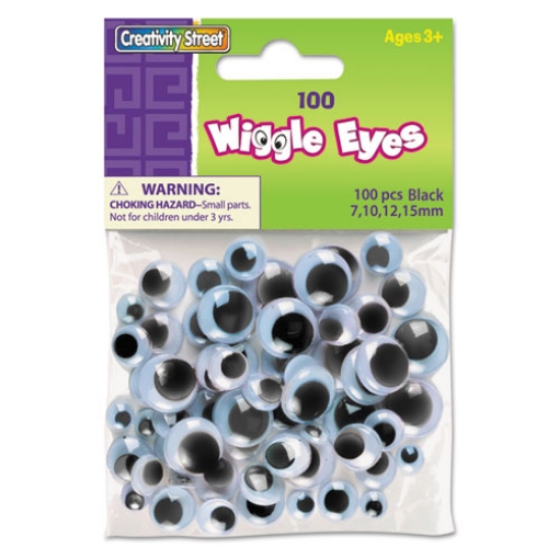 Picture of Wiggle Eyes Assortment, Assorted Sizes, Black, 100/pack