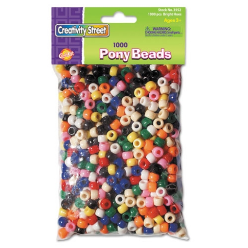 Picture of Pony Beads, Plastic, 6 Mm X 9 Mm, Assorted Primary Colors, 1,000/set