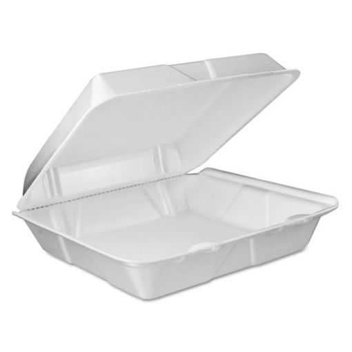 Picture of Foam Hinged Lid Container, Vented Lid, 9 X 9.4 X 3, White, 100/pack, 2 Packs/carton