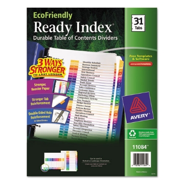 Picture of Customizable Table Of Contents Ready Index Dividers With Multicolor Tabs, 31-Tab, 1 To 31, 11 X 8.5, White, 1 Set