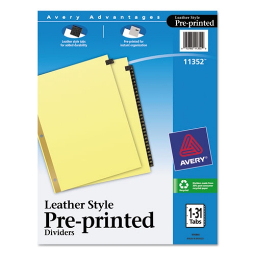 Picture of Preprinted Black Leather Tab Dividers w/Gold Reinforced Edge, 31-Tab, 1 to 31, 11 x 8.5, Buff, 1 Set