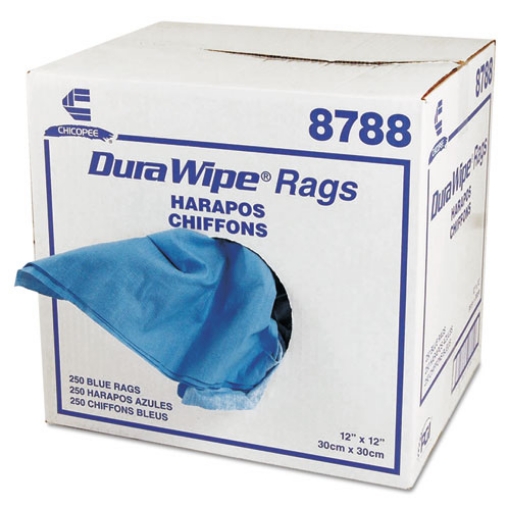 Picture of DuraWipe General Purpose Towels, 1-Ply, 12 x 12, Unscented, Blue, 250/Carton