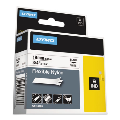 Picture of Rhino Flexible Nylon Industrial Label Tape, 0.75" X 11.5 Ft, White/black Print