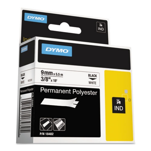 Picture of Rhino Permanent Poly Industrial Label Tape, 0.37" X 18 Ft, White/black Print