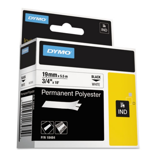 Picture of Rhino Permanent Poly Industrial Label Tape, 0.75" X 18 Ft, White/black Print