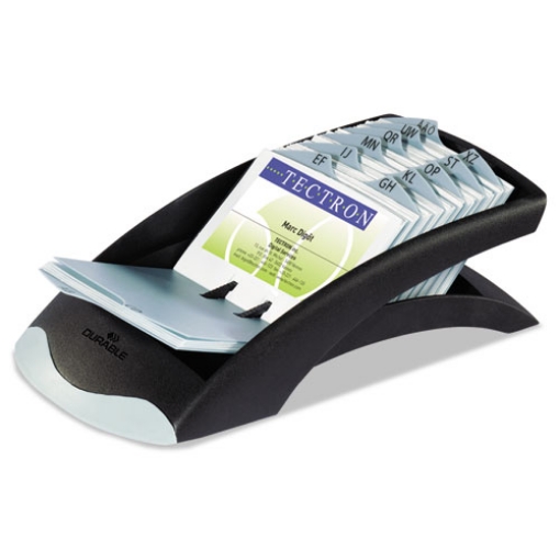 Picture of Visifix Desk Business Card File, Holds 200 2.88 X 4.13 Cards, 5 X 9.31 X 3.56, Plastic, Graphite/black