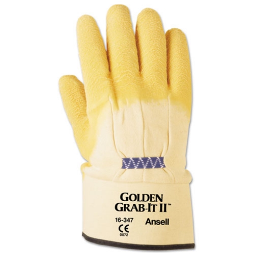 Picture of golden grab-it ii heavy-duty work gloves, size 10, latex/jersey, yellow, 12 pairs