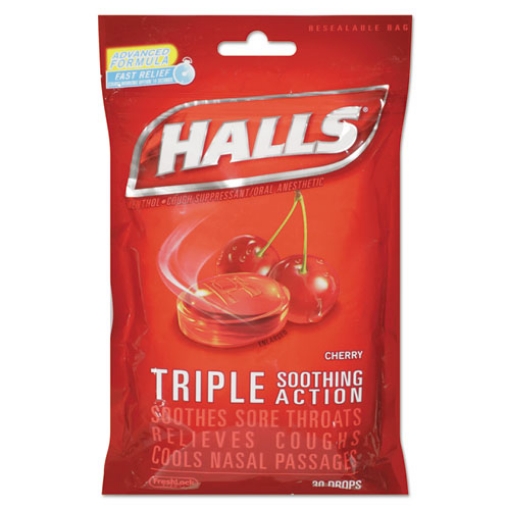 Picture of Triple Action Cough Drops, Cherry, 30/Bag, 12 Bags/Box