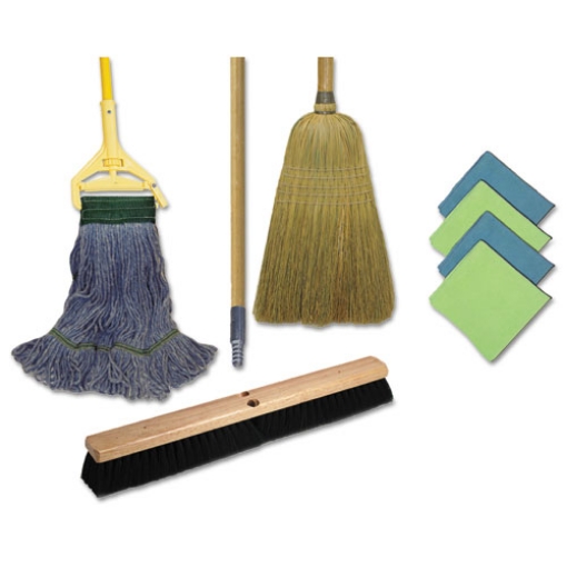 Picture of Cleaning Kit, Medium Blue Cotton/rayon/synthetic Head, 60" Natural/yellow Wood/metal Handle