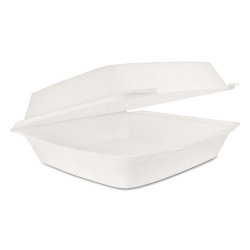 Picture of Hinged Lid Carryout Container, 9.5 x 10.33 x 3.5, White, Foam, 100/Bag, 2 Bags/Carton