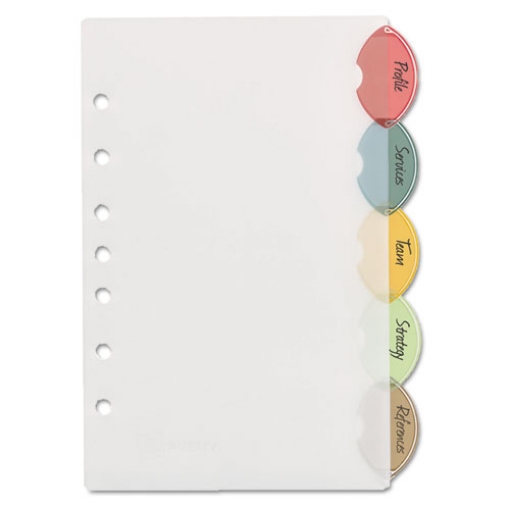 Picture of Insertable Style Edge Tab Plastic Dividers, 7-Hole Punched, 5-Tab, 8.5 X 5.5, Translucent, 1 Set